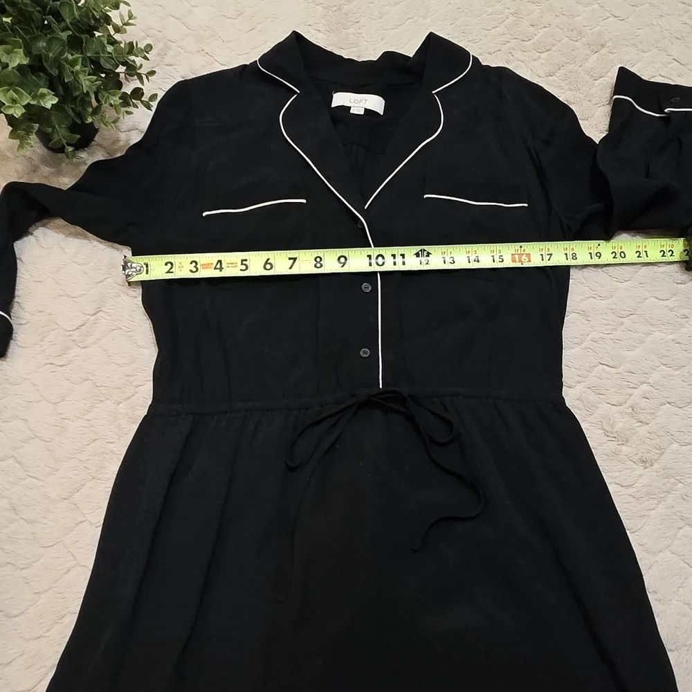 LOFT Black and White Trim Collared Long Sleeve Dress, Size Medium